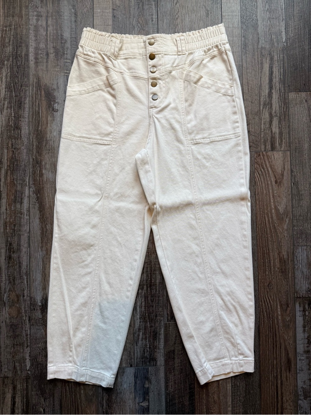 Knox Rose Cream Elastic-Waist Pants with Orange Logo